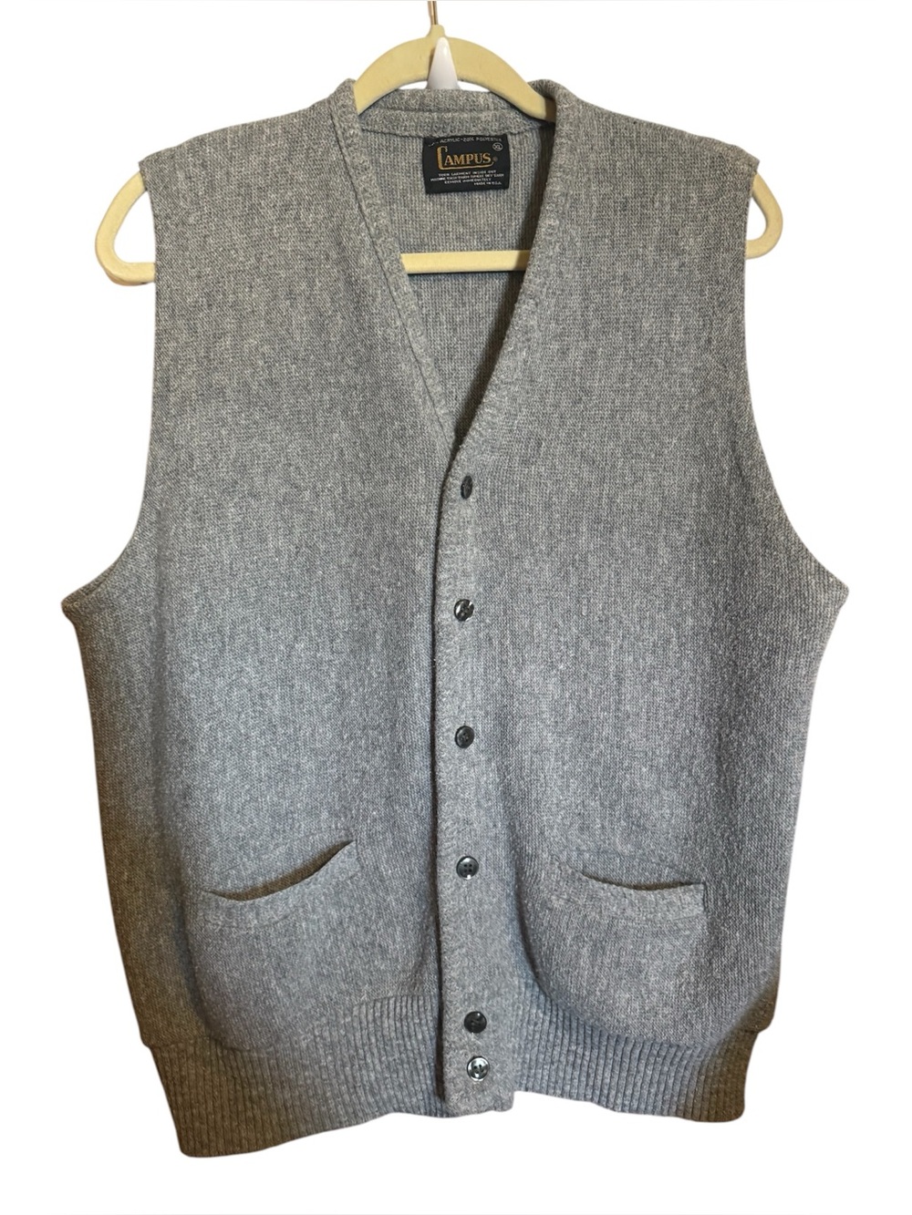 Vintage Campus buttoned men’s Gray Button-Up retro sweater Vest large xl